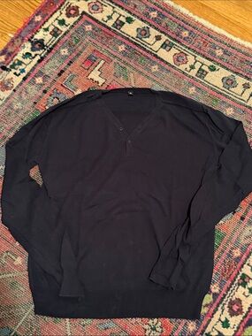 Muji Men's Long Sleeve Henley Sweater in Navy